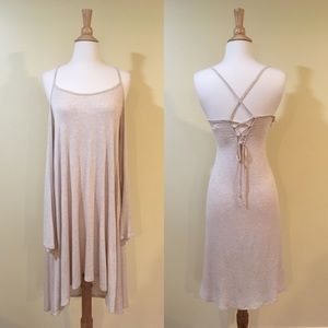 💥 CLEARANCE Cold Shoulder Lace Up Open Back Drapey Dress